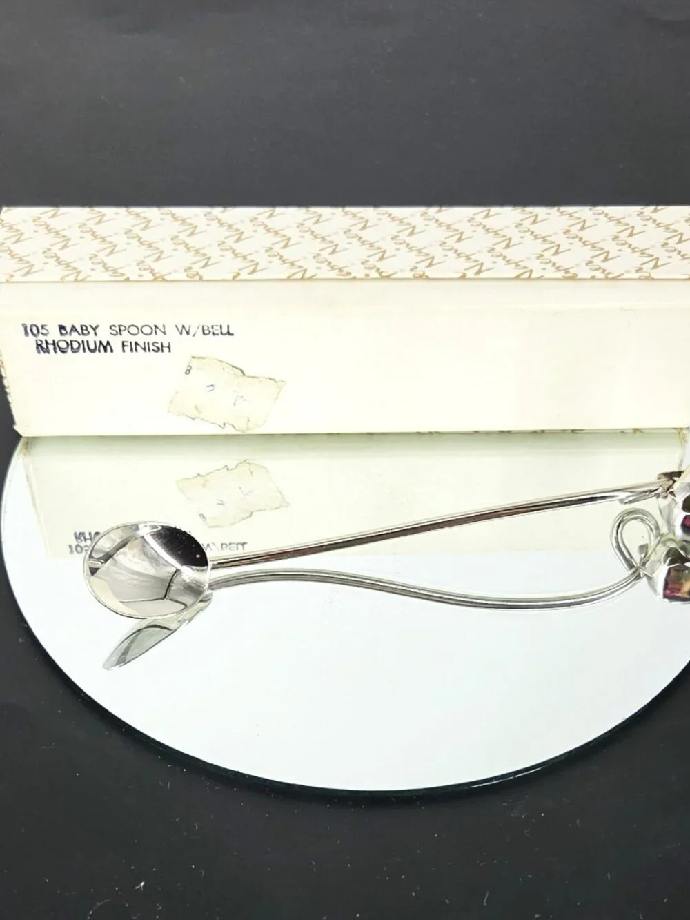 Napier Vintage Rhodium Finish Baby Spoon W/Jingle Bell Unused Original Box 6